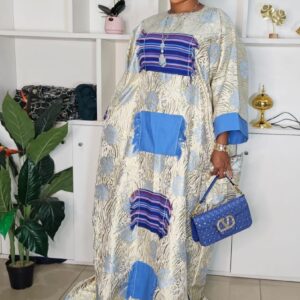 Damask Dress - Blue & Silver